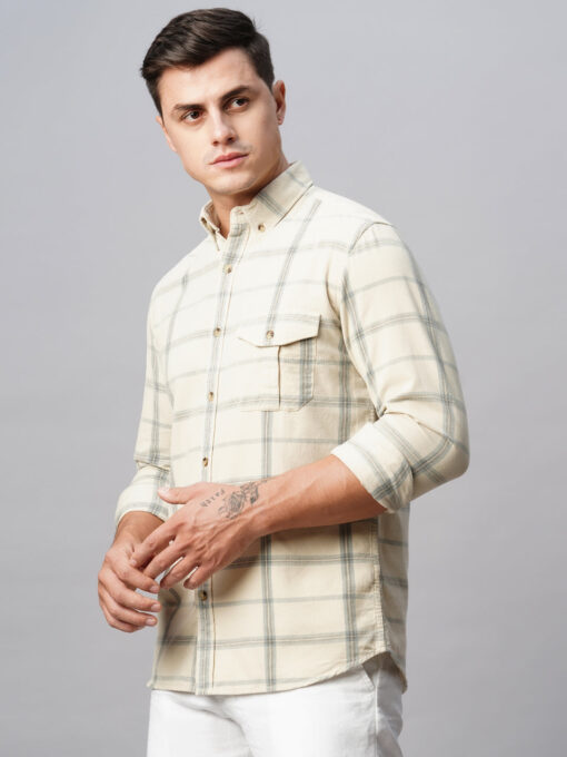 Men's Offwhite Cotton Regular Fit Checked Shirt - Image 4