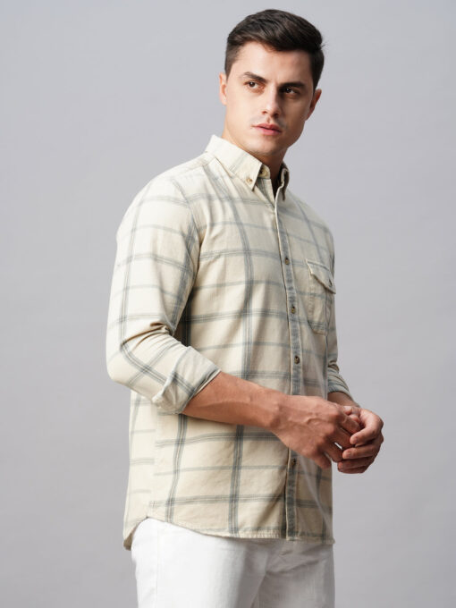 Men's Offwhite Cotton Regular Fit Checked Shirt - Image 5