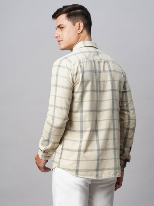 Men's Offwhite Cotton Regular Fit Checked Shirt - Image 6