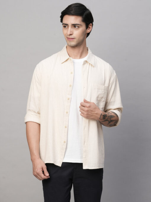 Men's Natural Cotton Viscose Regular Fit Striped Shirt - Image 3