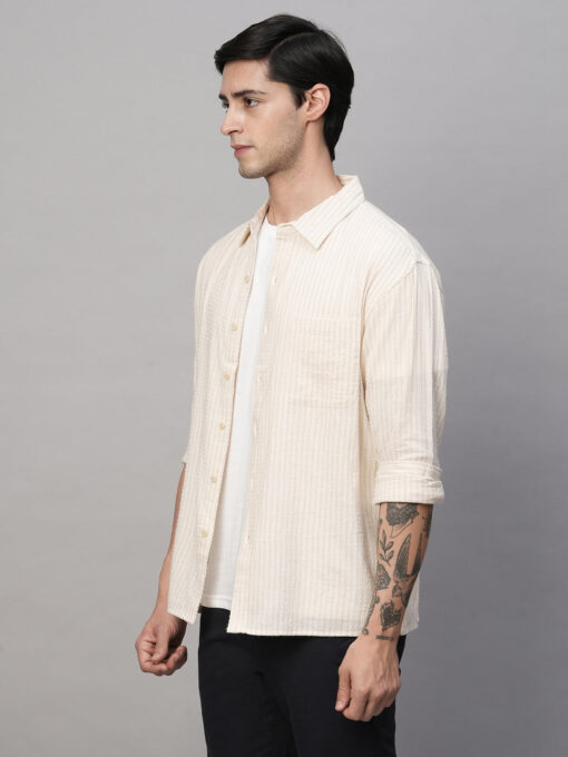 Men's Natural Cotton Viscose Regular Fit Striped Shirt - Image 4