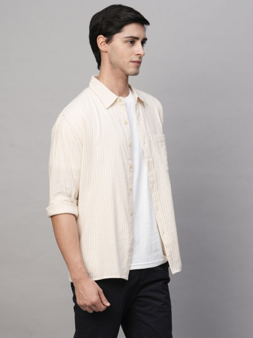 Men's Natural Cotton Viscose Regular Fit Striped Shirt - Image 5