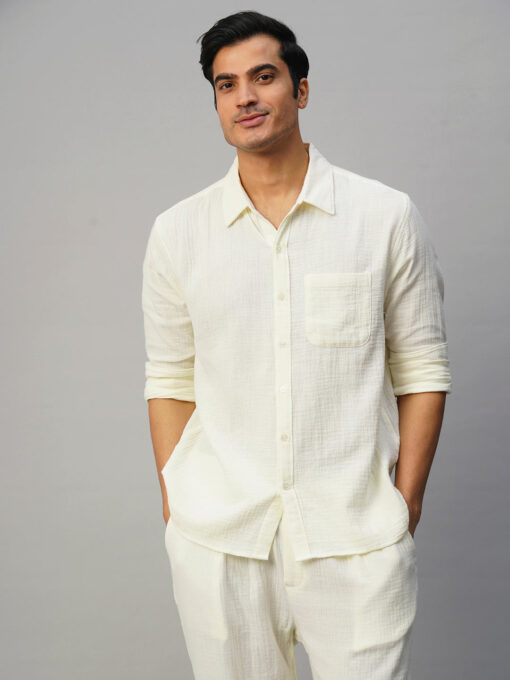 Men's White Cotton Regular Fit Shirt - Image 3