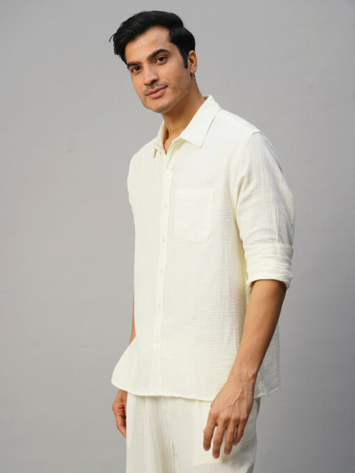 Men's White Cotton Regular Fit Shirt - Image 4