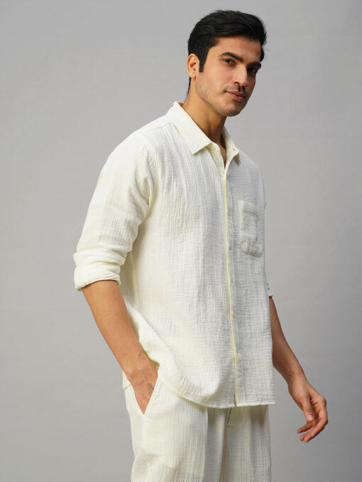 Men's White Cotton Regular Fit Shirt - Image 5