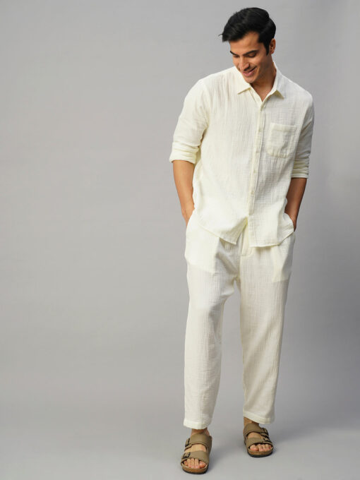 Men's White Cotton Regular Fit Shirt - Image 2