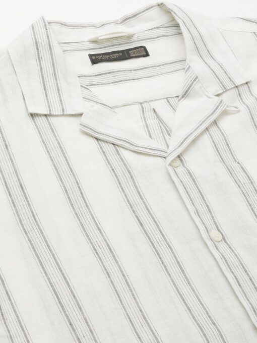 Men's White Linen Cotton Regular Fit Striped Shirt - Image 8