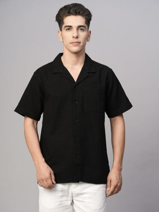 Men's Black Cotton Regular Fit Shirt - Image 2