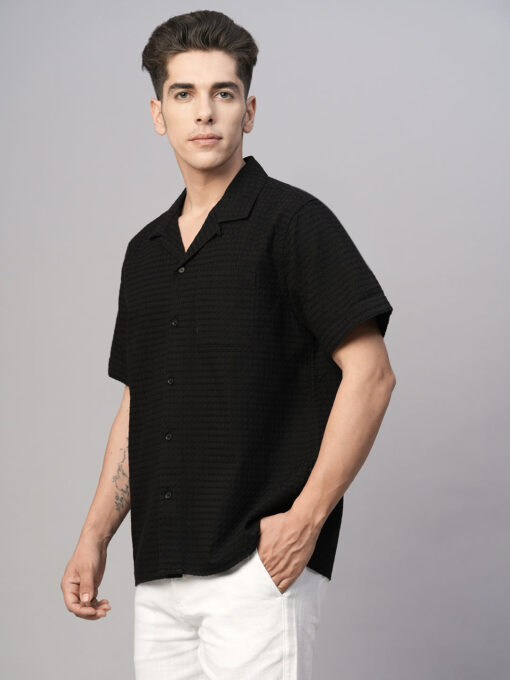 Men's Black Cotton Regular Fit Shirt - Image 3