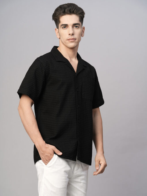 Men's Black Cotton Regular Fit Shirt - Image 4