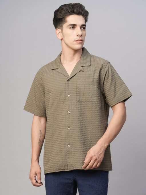 Men's Olive Cotton Regular Fit Shirt - Image 2