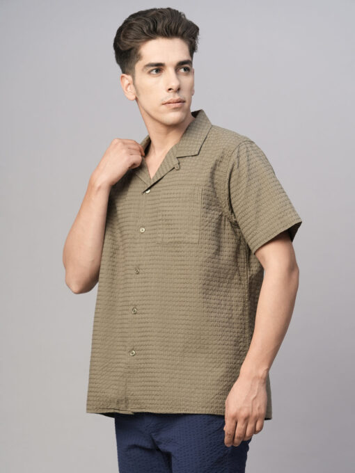 Men's Olive Cotton Regular Fit Shirt - Image 3