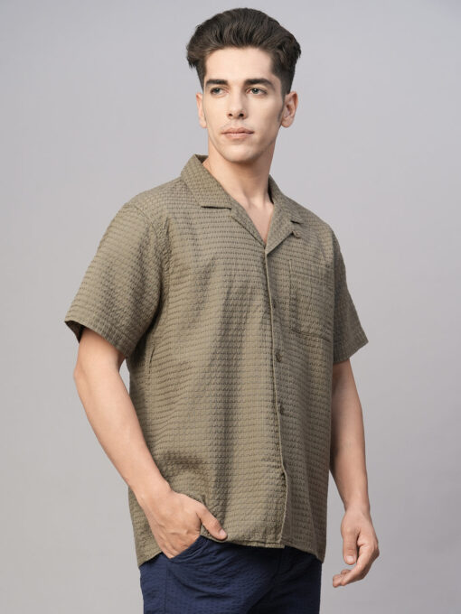 Men's Olive Cotton Regular Fit Shirt - Image 4