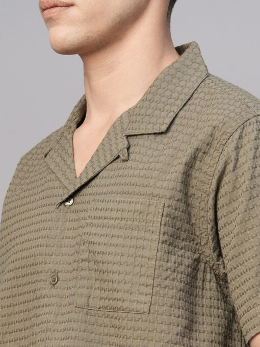 Men's Olive Cotton Regular Fit Shirt - Image 7