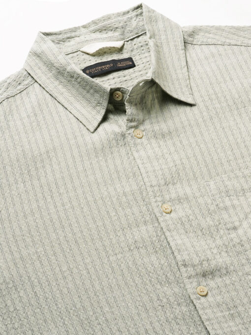 Men's Olive Cotton Viscose Regular Fit Striped Shirt - Image 9