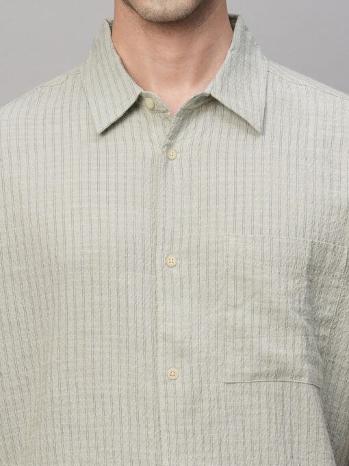 Men's Olive Cotton Viscose Regular Fit Striped Shirt - Image 7