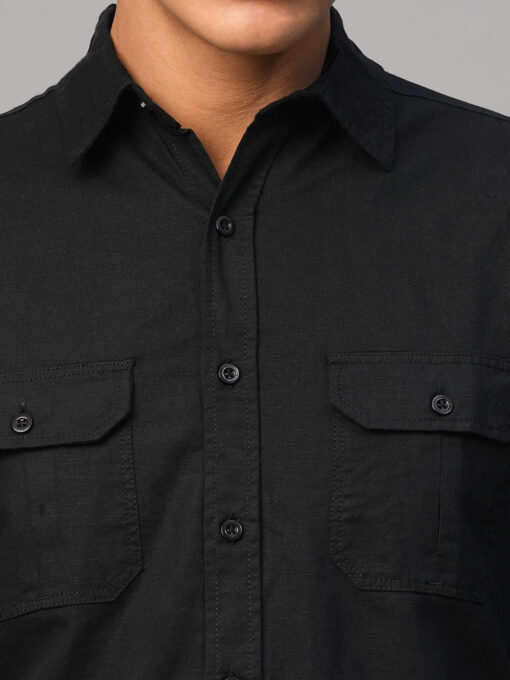 Men's Black Cotton Linen Regular Fit Shirt - Image 6