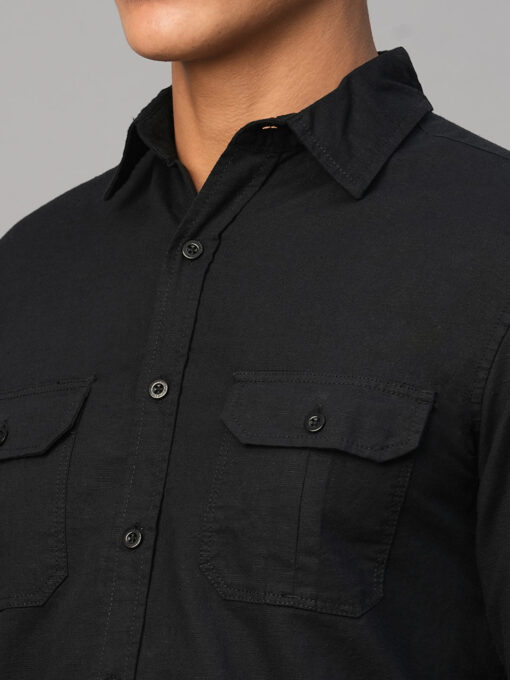 Men's Black Cotton Linen Regular Fit Shirt - Image 7