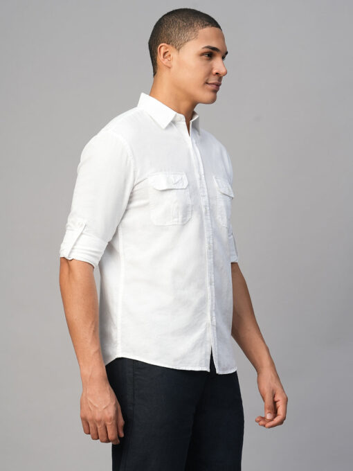 Men's White Cotton Linen Regular Fit Shirt - Image 5