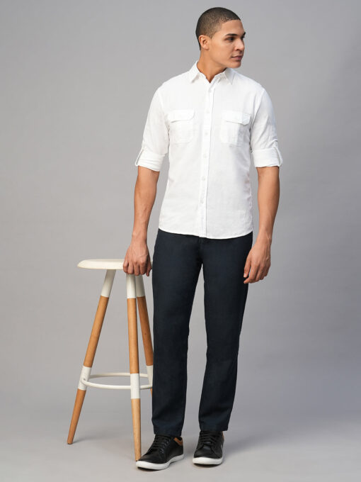 Men's White Cotton Linen Regular Fit Shirt - Image 2