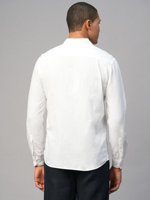 Men's White Cotton Linen Regular Fit Shirt - Image 6