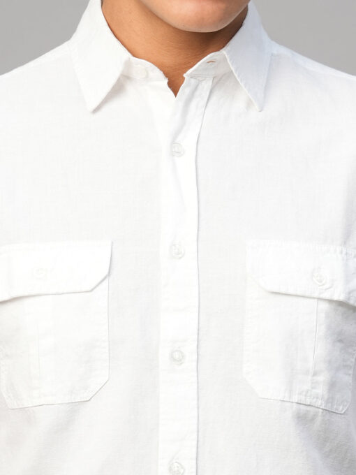 Men's White Cotton Linen Regular Fit Shirt - Image 7