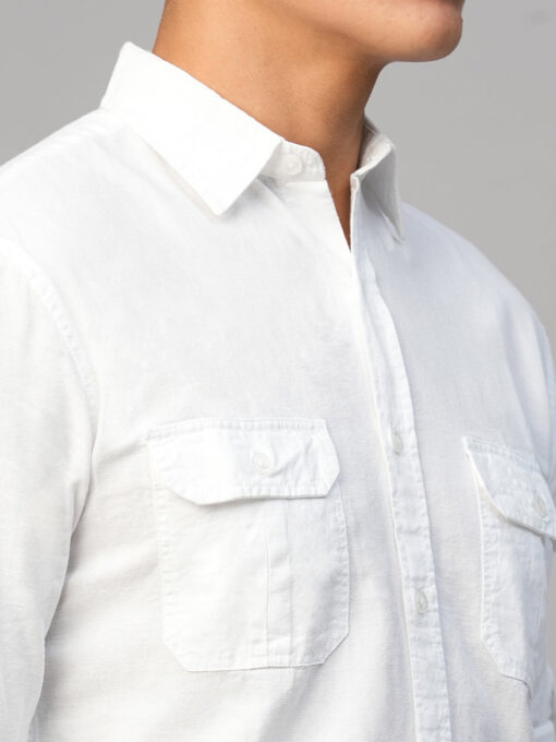 Men's White Cotton Linen Regular Fit Shirt - Image 8