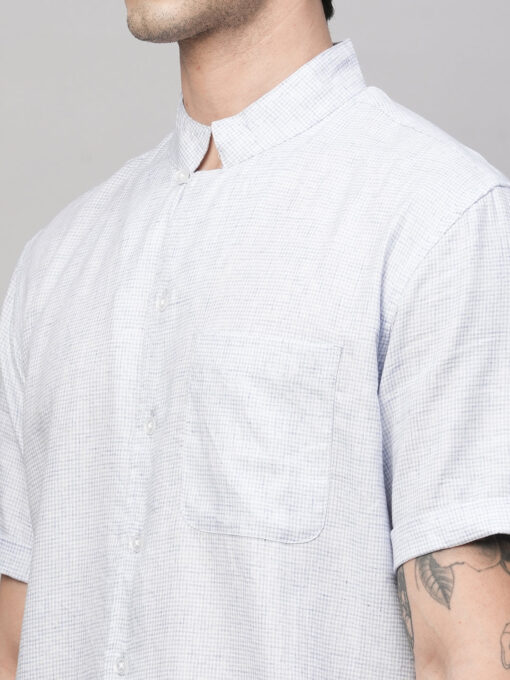 Men's Blue Cotton Regular Fit Checked Shirt - Image 7