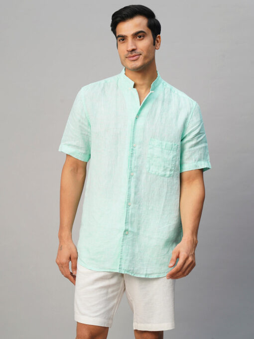 Men's Mint 100% Linen Regular Fit Shirt - Image 2