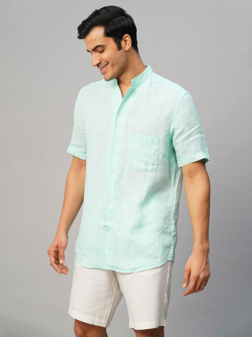 Men's Mint 100% Linen Regular Fit Shirt - Image 3