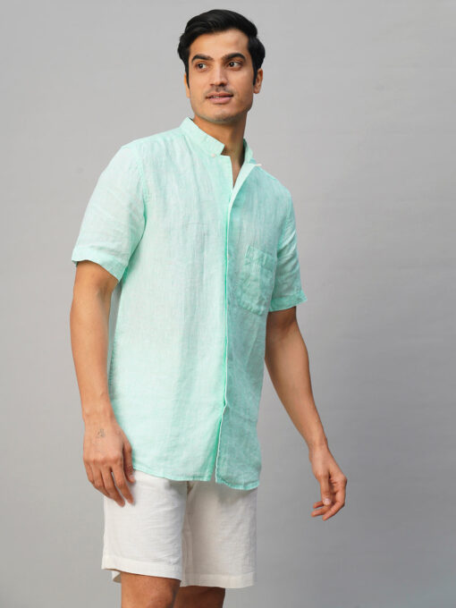 Men's Mint 100% Linen Regular Fit Shirt - Image 4