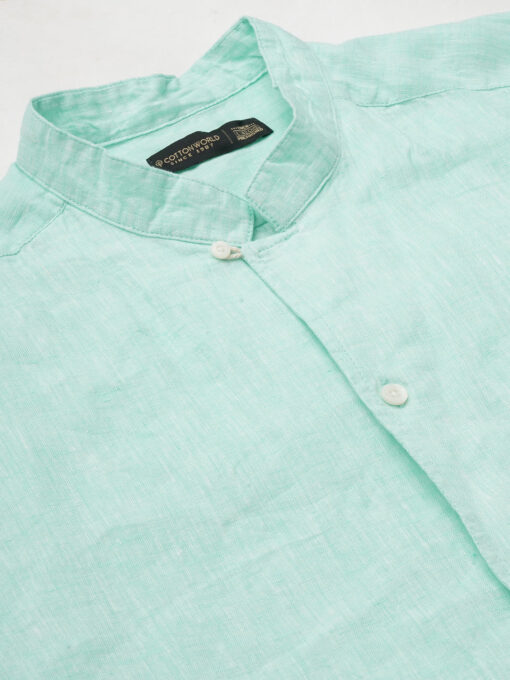 Men's Mint 100% Linen Regular Fit Shirt - Image 8