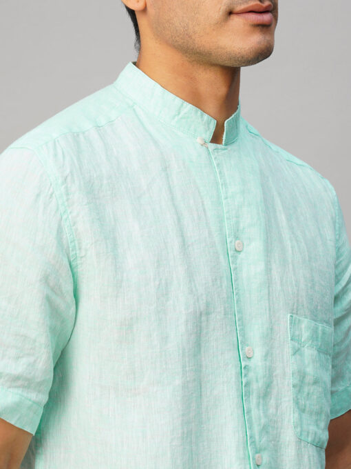 Men's Mint 100% Linen Regular Fit Shirt - Image 7