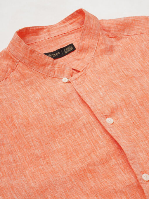 Men's Orange 100% Linen Regular Fit Shirt - Image 8