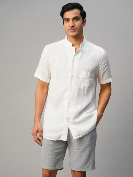 Men's White 100% Linen Regular Fit Shirt - Image 2