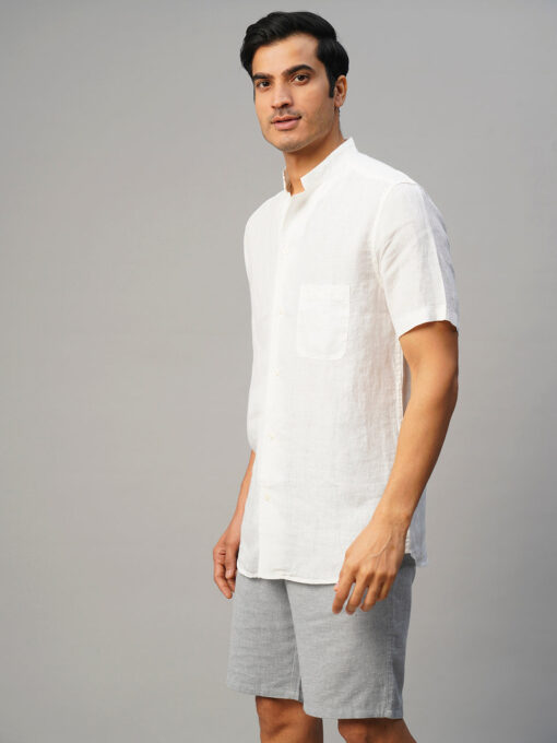 Men's White 100% Linen Regular Fit Shirt - Image 3