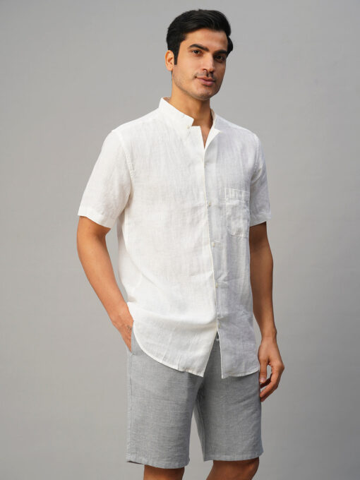 Men's White 100% Linen Regular Fit Shirt - Image 4