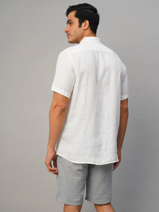 Men's White 100% Linen Regular Fit Shirt - Image 5