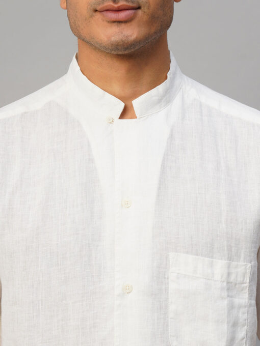 Men's White 100% Linen Regular Fit Shirt - Image 6