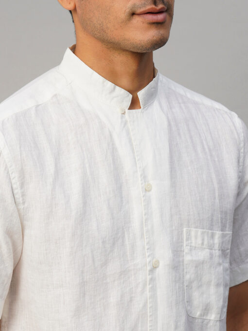 Men's White 100% Linen Regular Fit Shirt - Image 7