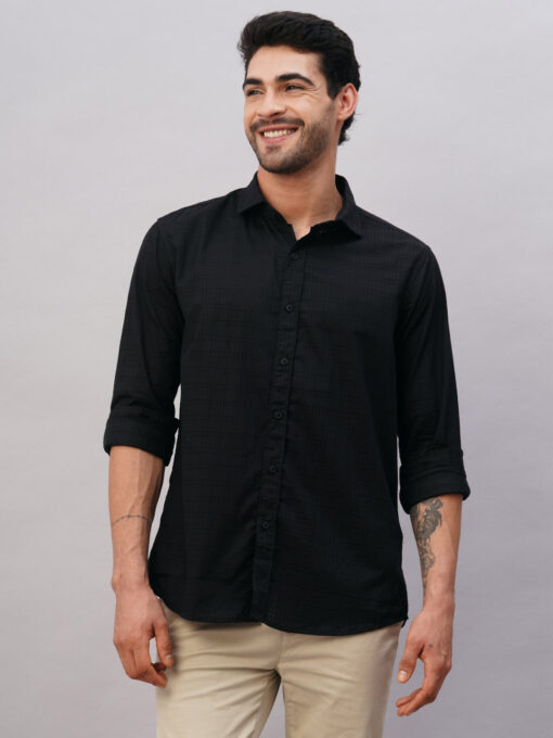 Men's Black Cotton Slim Fit Shirt - Image 2