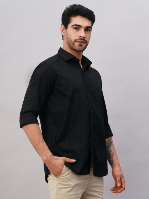 Men's Black Cotton Slim Fit Shirt - Image 3