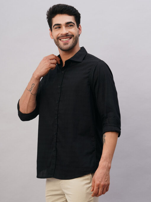 Men's Black Cotton Slim Fit Shirt - Image 4