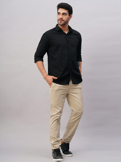 Men's Black Cotton Slim Fit Shirt