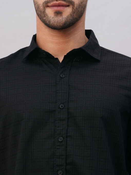 Men's Black Cotton Slim Fit Shirt - Image 6