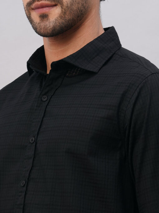 Men's Black Cotton Slim Fit Shirt - Image 7