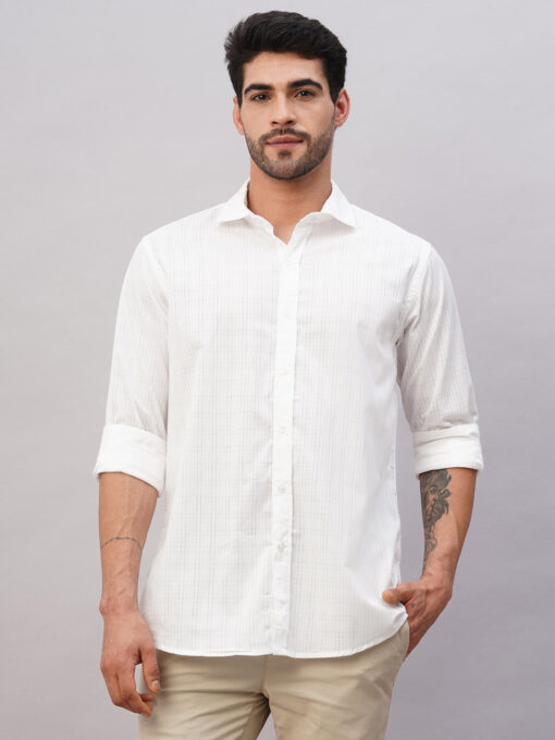 Men's White Cotton Slim Fit Shirt - Image 2