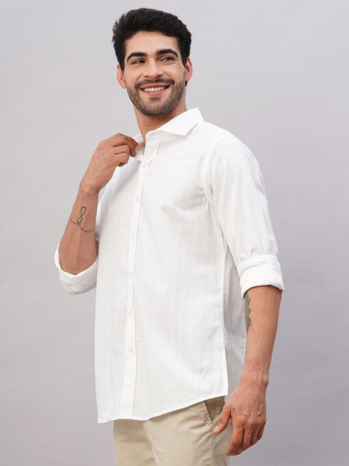 Men's White Cotton Slim Fit Shirt - Image 3