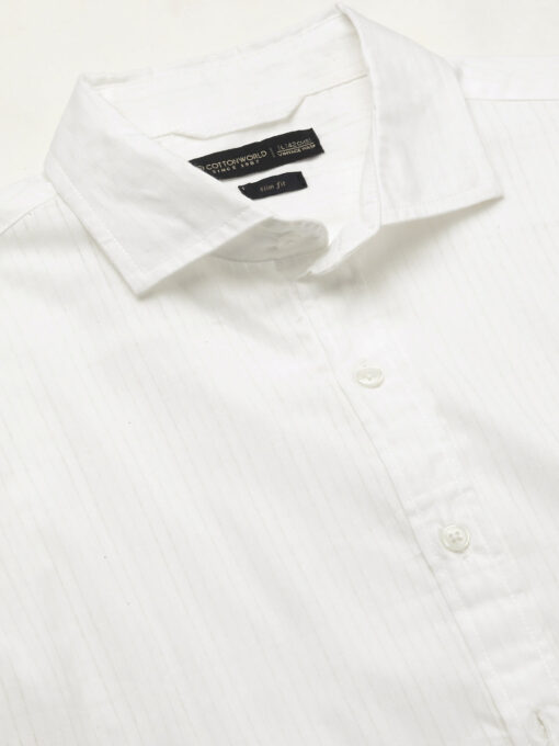 Men's White Cotton Slim Fit Shirt - Image 8