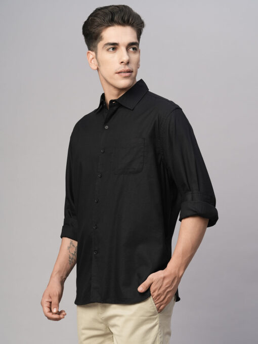 Men's Black Cotton Modal Loose Fit Shirt - Image 3